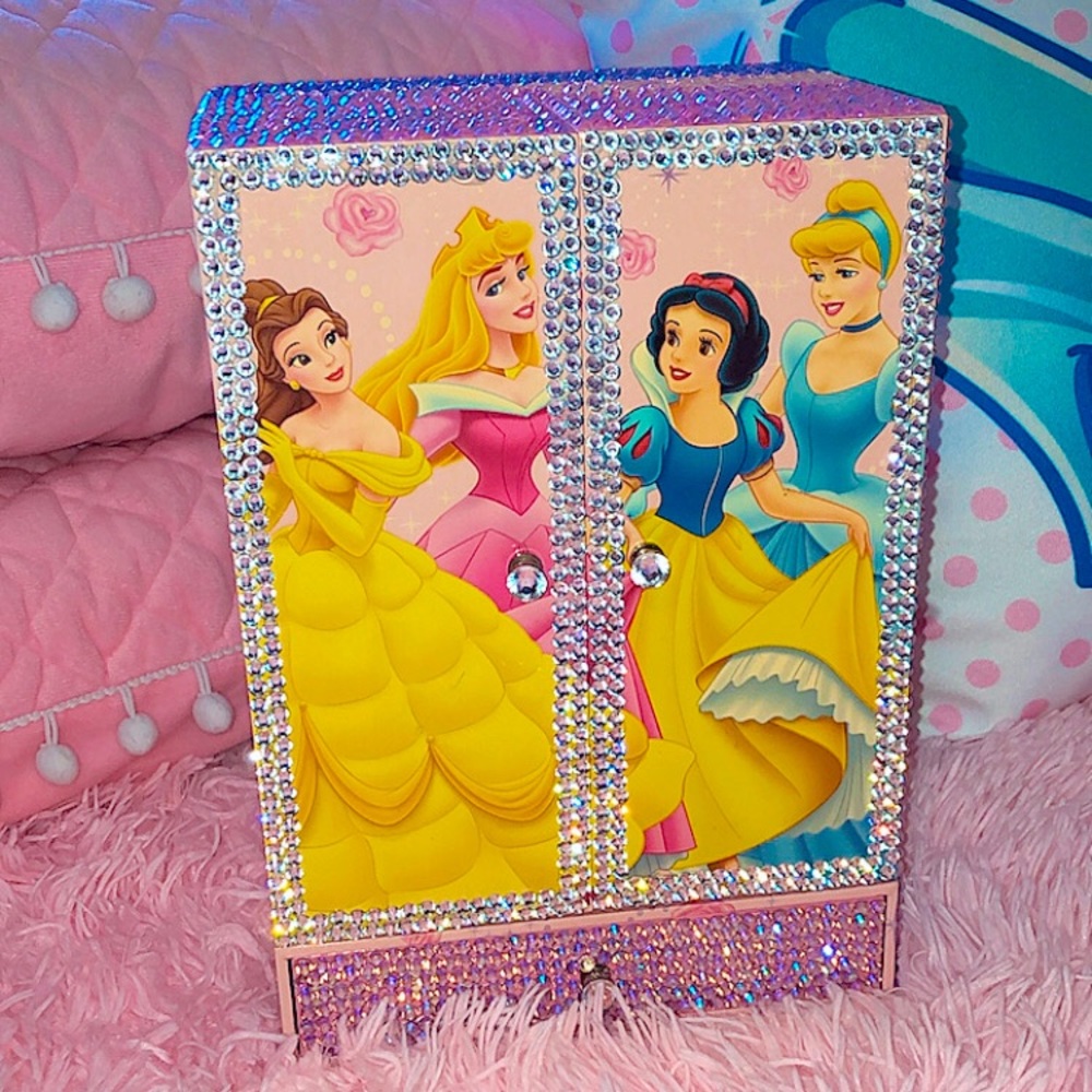 💗DISNEY PRINCESS CUSTOM BLING RHINESTONE BEDAZZLED JEWELRY STORAGE BOX